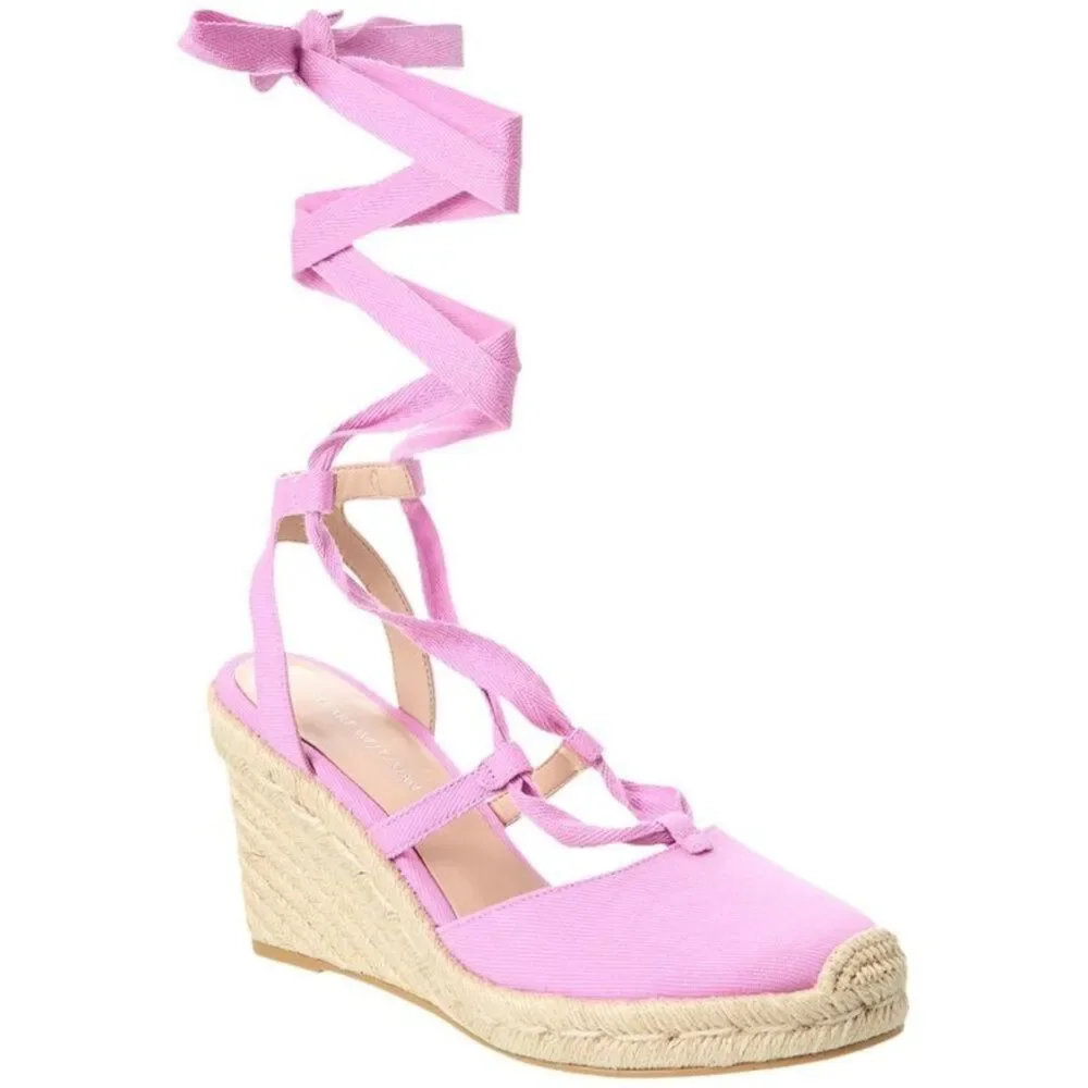 NWT + box, Stuart Weitzman Altdup Canvas Espadrille Wedge Sandal Lilac 8B